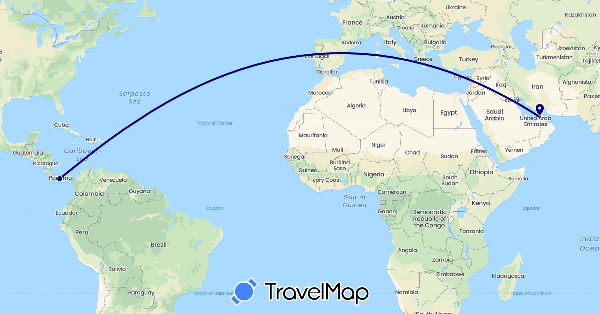 TravelMap itinerary: driving in United Arab Emirates, Panama (Asia, North America)